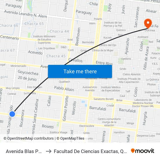 Avenida Blas Parera, 3678 to Facultad De Ciencias Exactas, Químicas Y Naturales map