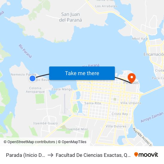 Parada (Inicio De Línea 28) to Facultad De Ciencias Exactas, Químicas Y Naturales map