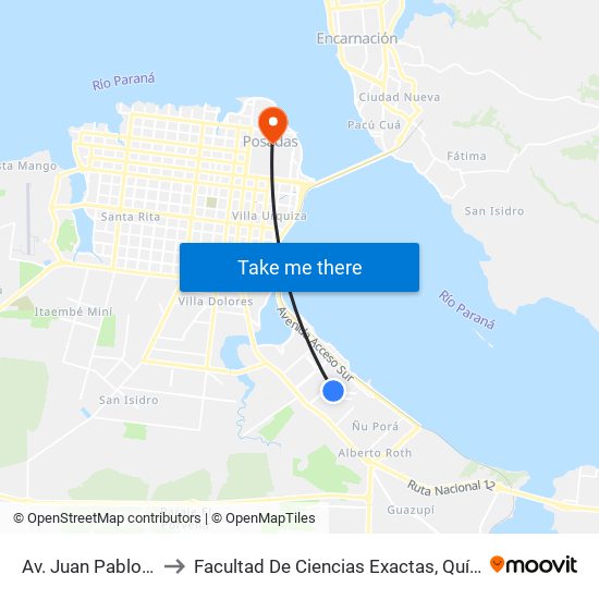 Av. Juan Pablo II Y Sepp to Facultad De Ciencias Exactas, Químicas Y Naturales map
