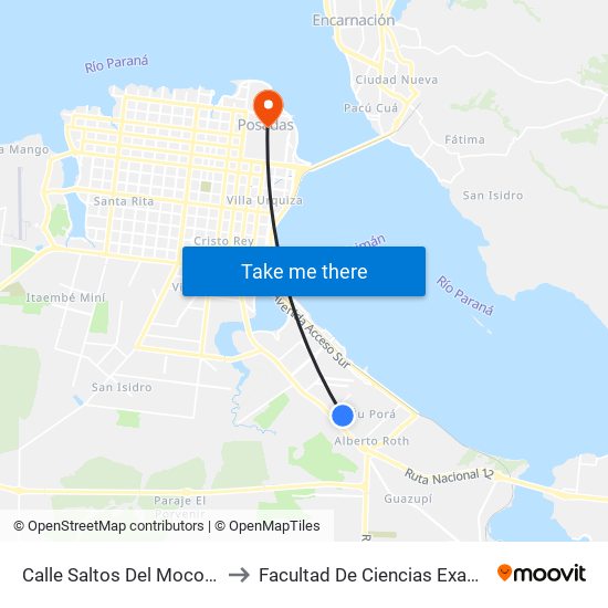 Calle Saltos Del Moconá Y Calle Los Claveles to Facultad De Ciencias Exactas, Químicas Y Naturales map