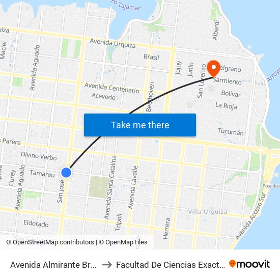 Avenida Almirante Brown Y Av. San Martín to Facultad De Ciencias Exactas, Químicas Y Naturales map