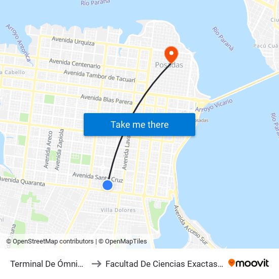 Terminal De Ómnibus De Posadas to Facultad De Ciencias Exactas, Químicas Y Naturales map