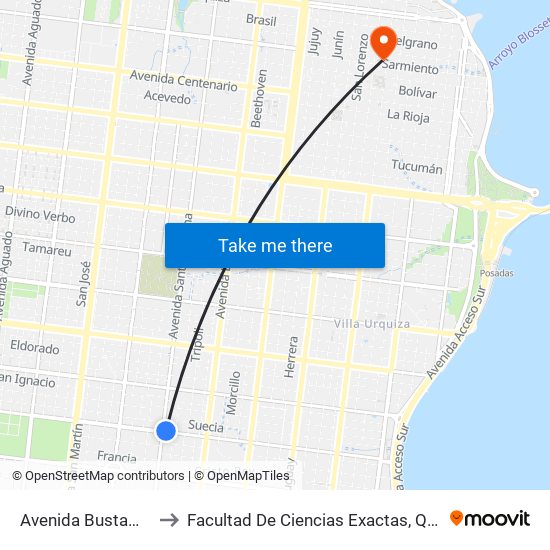 Avenida Bustamante, 3284 to Facultad De Ciencias Exactas, Químicas Y Naturales map