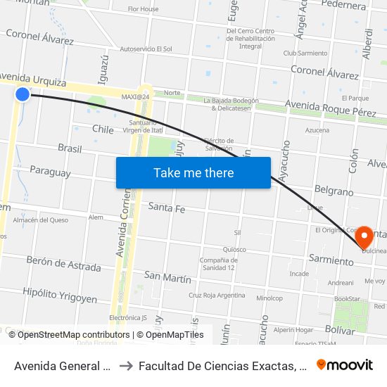 Avenida General Lavalle, 1263 to Facultad De Ciencias Exactas, Químicas Y Naturales map