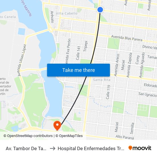 Av. Tambor De Tacuarí Y Calle L. Pérez to Hospital De Enfermedades Transmisibles Doctor Pedro Baliña map