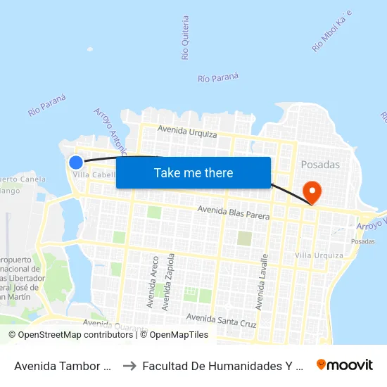 Avenida Tambor De Tacuari, 8090 to Facultad De Humanidades Y Ciencias Sociales - Anexo map