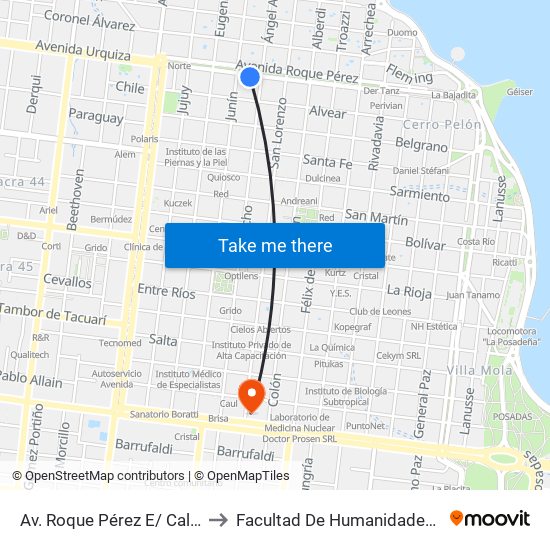 Av. Roque Pérez E/ Calle Junín Y Calle Ayacucho to Facultad De Humanidades Y Ciencias Sociales - Anexo map