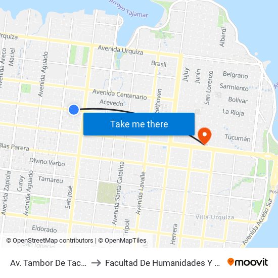 Av. Tambor De Tacuari Y Calle Soria to Facultad De Humanidades Y Ciencias Sociales - Anexo map