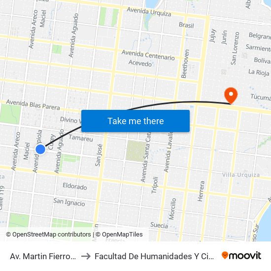 Av. Martin Fierro Y Av. Zapiola to Facultad De Humanidades Y Ciencias Sociales - Anexo map