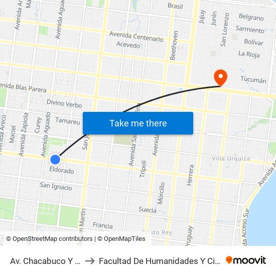 Av. Chacabuco Y Calle Posadas to Facultad De Humanidades Y Ciencias Sociales - Anexo map