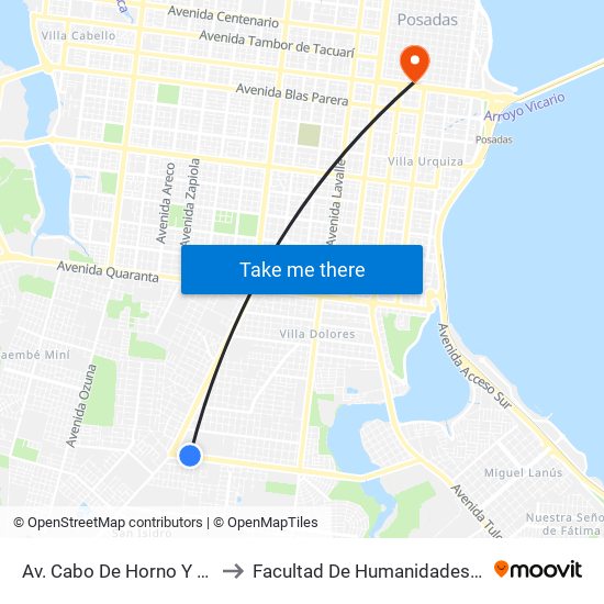 Av. Cabo De Horno Y Estrecho De San Carlos to Facultad De Humanidades Y Ciencias Sociales - Anexo map