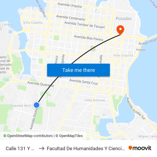 Calle 131 Y Calle 156 to Facultad De Humanidades Y Ciencias Sociales - Anexo map