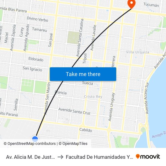 Av. Alicia M. De Justo Y Calle M. Gandhi to Facultad De Humanidades Y Ciencias Sociales - Anexo map