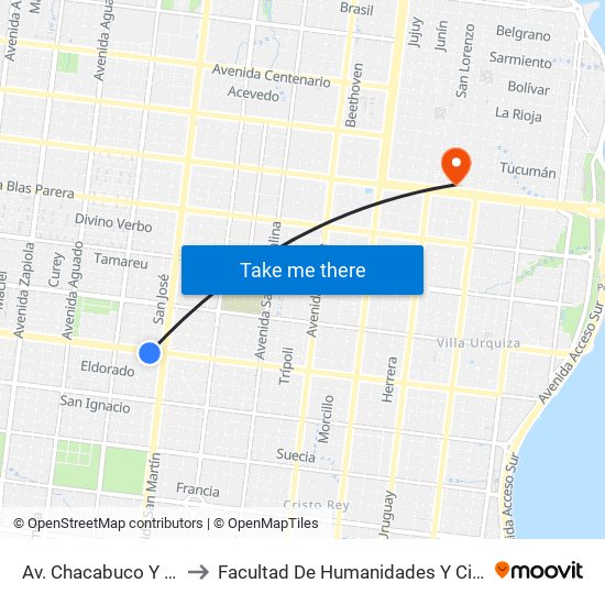 Av. Chacabuco Y Calle San José to Facultad De Humanidades Y Ciencias Sociales - Anexo map