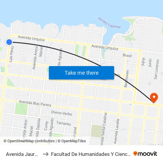 Avenida Jauretche, 200 to Facultad De Humanidades Y Ciencias Sociales - Anexo map