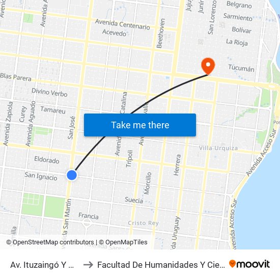 Av. Ituzaingó Y Av. San Martín to Facultad De Humanidades Y Ciencias Sociales - Anexo map