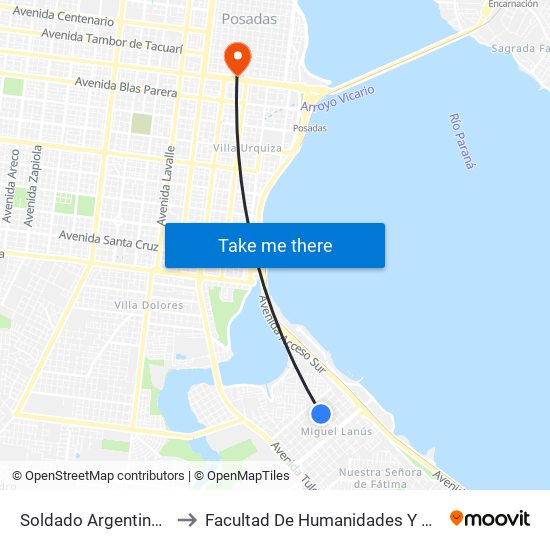 Soldado Argentino Y Gran Malvina to Facultad De Humanidades Y Ciencias Sociales - Anexo map