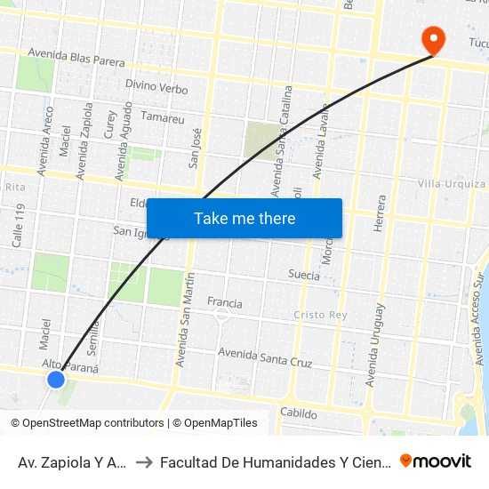 Av. Zapiola Y Av. Quaranta to Facultad De Humanidades Y Ciencias Sociales - Anexo map