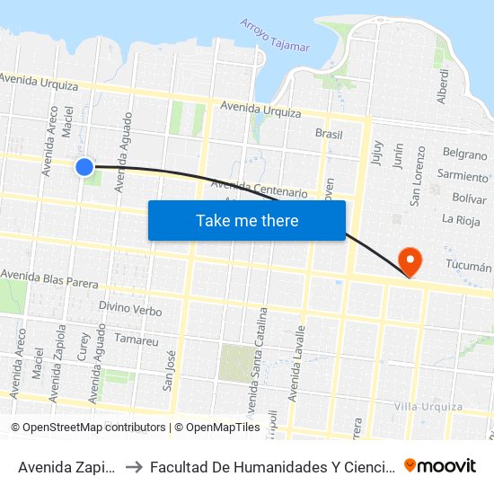 Avenida Zapiola, 1900 to Facultad De Humanidades Y Ciencias Sociales - Anexo map