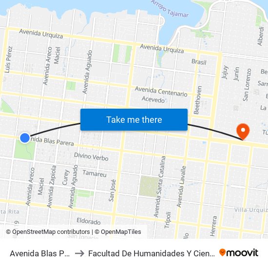 Avenida Blas Parera, 5919 to Facultad De Humanidades Y Ciencias Sociales - Anexo map