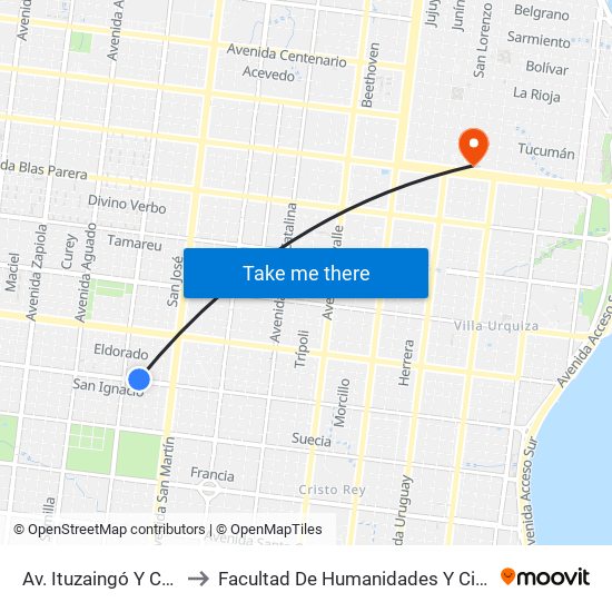 Av. Ituzaingó Y Calle Apóstoles to Facultad De Humanidades Y Ciencias Sociales - Anexo map