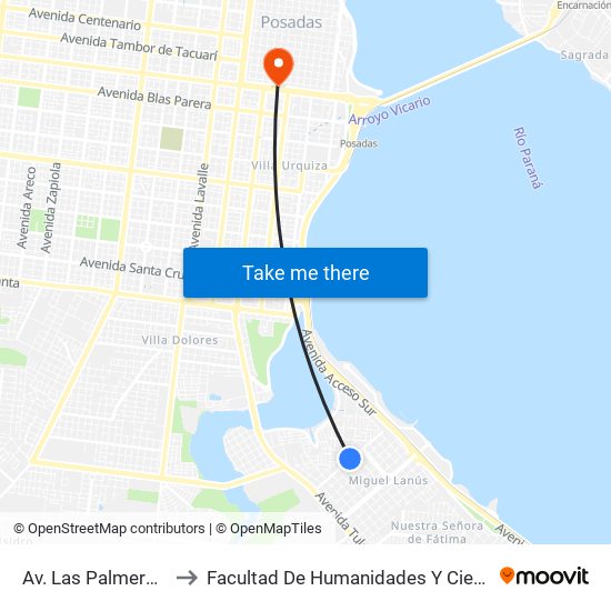 Av. Las Palmeras Y Calle 33 to Facultad De Humanidades Y Ciencias Sociales - Anexo map