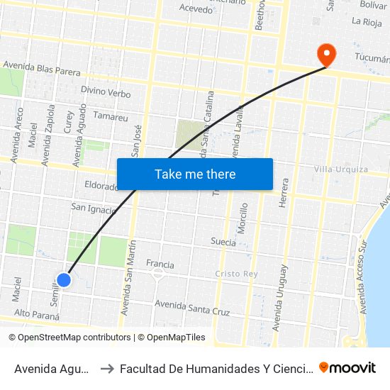 Avenida Aguado, 5630 to Facultad De Humanidades Y Ciencias Sociales - Anexo map