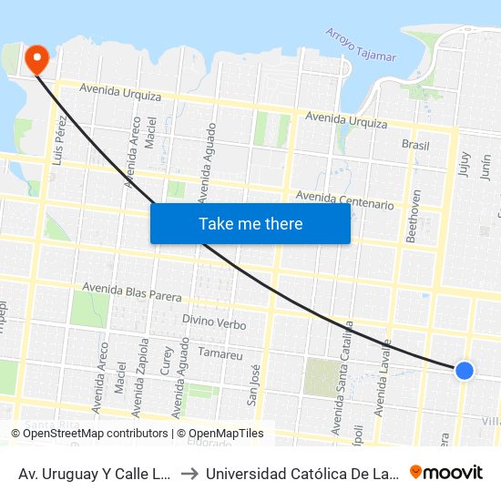 Av. Uruguay Y Calle L. Pasteur to Universidad Católica De Las Misiones map