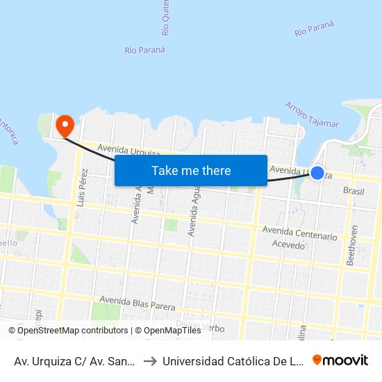 Av. Urquiza C/ Av. Santa Catalina to Universidad Católica De Las Misiones map