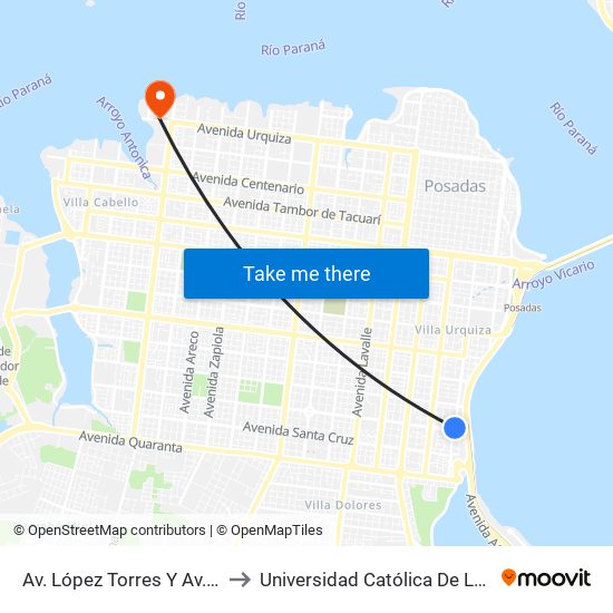 Av. López Torres Y Av. Buchardo to Universidad Católica De Las Misiones map