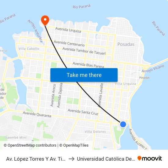 Av. López Torres Y Av. Tierra Del Fuego to Universidad Católica De Las Misiones map