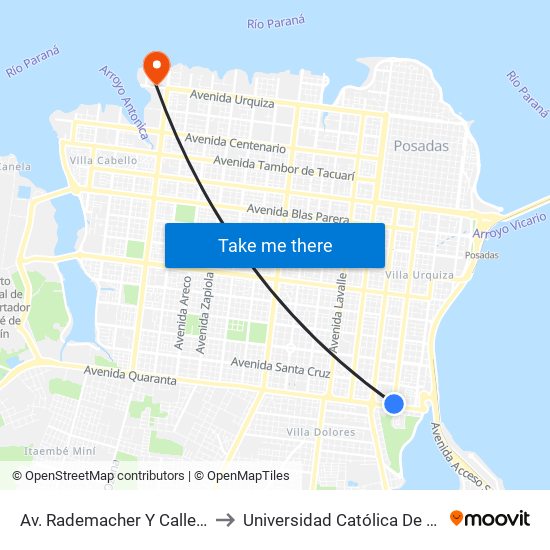 Av. Rademacher Y Calle Alto Paraná to Universidad Católica De Las Misiones map