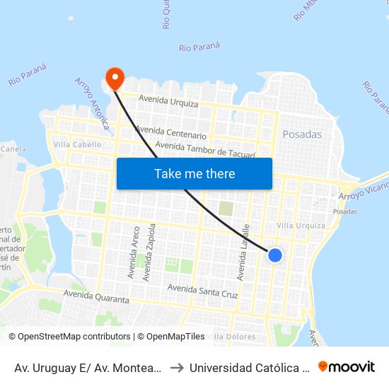 Av. Uruguay E/ Av. Monteagudo Y Calle Bolivia to Universidad Católica De Las Misiones map