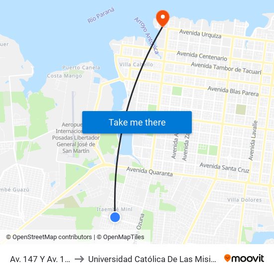 Av. 147 Y Av. 170 to Universidad Católica De Las Misiones map