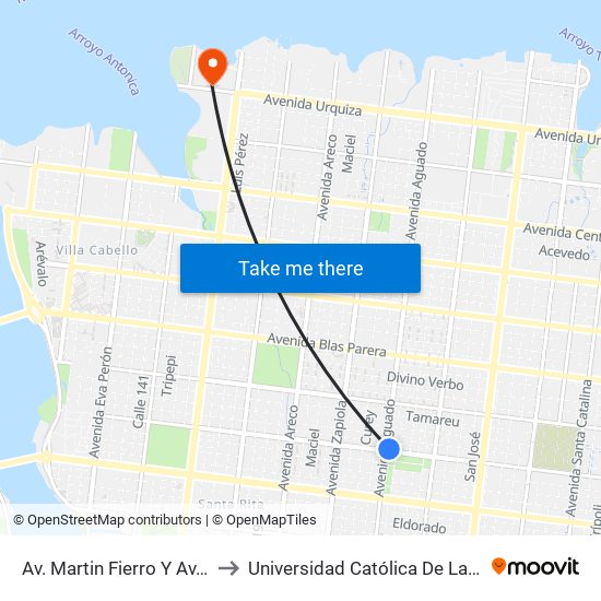 Av. Martin Fierro Y Av. Aguado to Universidad Católica De Las Misiones map