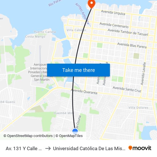 Av. 131 Y Calle 172 to Universidad Católica De Las Misiones map