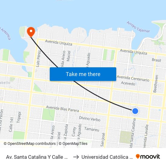 Av. Santa Catalina Y Calle Gobernador Barreyro to Universidad Católica De Las Misiones map