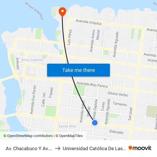 Av. Chacabuco Y Av. Zapiola to Universidad Católica De Las Misiones map