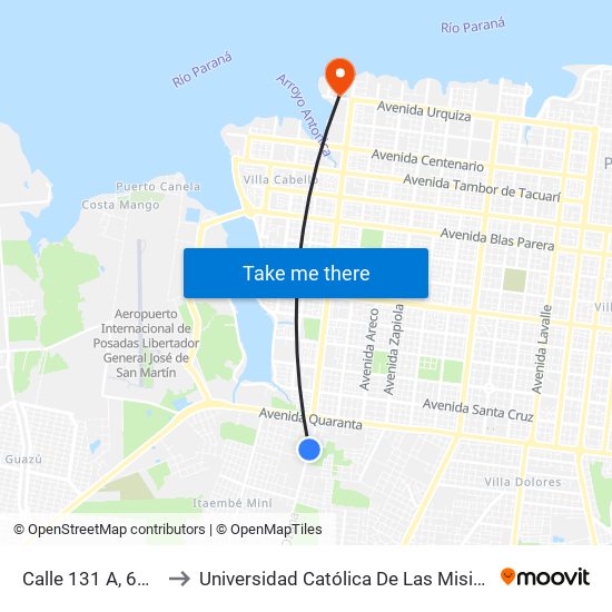 Calle 131 A, 6932 to Universidad Católica De Las Misiones map
