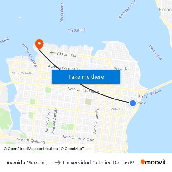 Avenida Marconi, 3388 to Universidad Católica De Las Misiones map