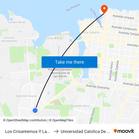 Los Crisantemos Y Las Calandrias to Universidad Católica De Las Misiones map