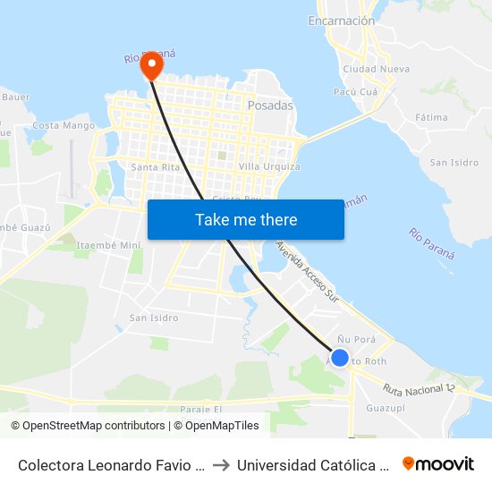 Colectora Leonardo Favio Y Calle Tierra Roja to Universidad Católica De Las Misiones map