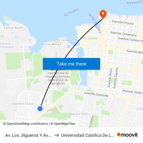Av. Los Jilgueros Y Av. Los Lirios to Universidad Católica De Las Misiones map