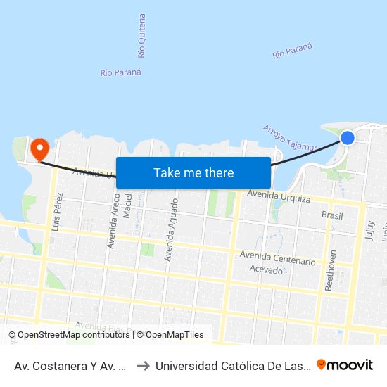 Av. Costanera Y Av. Andrade to Universidad Católica De Las Misiones map