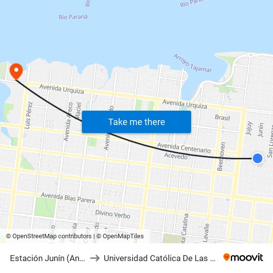 Estación Junín (Andén 2) to Universidad Católica De Las Misiones map