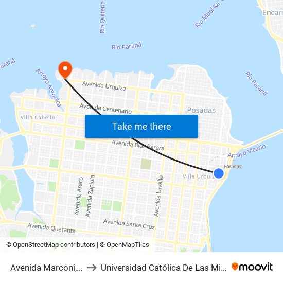 Avenida Marconi, 213 to Universidad Católica De Las Misiones map