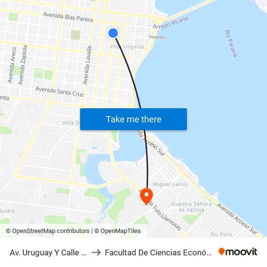 Av. Uruguay Y Calle L. Pasteur to Facultad De Ciencias Económicas - Unam map