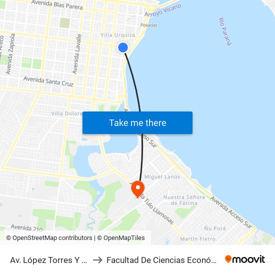 Av. López Torres Y Av. Maipú to Facultad De Ciencias Económicas - Unam map