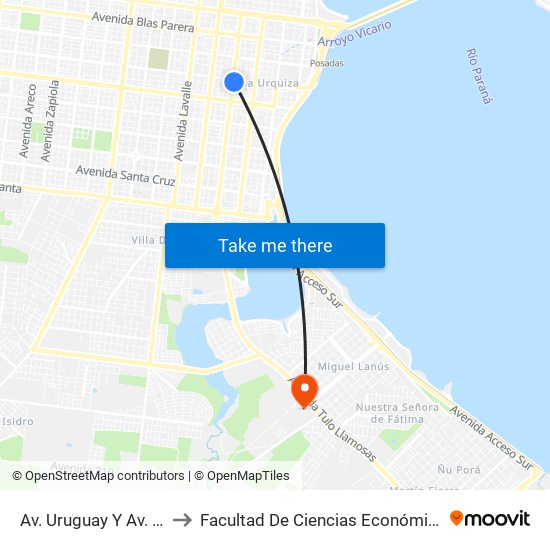 Av. Uruguay Y Av. Cabred to Facultad De Ciencias Económicas - Unam map