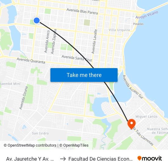 Av. Jauretche Y Av. Martin Fierro to Facultad De Ciencias Económicas - Unam map
